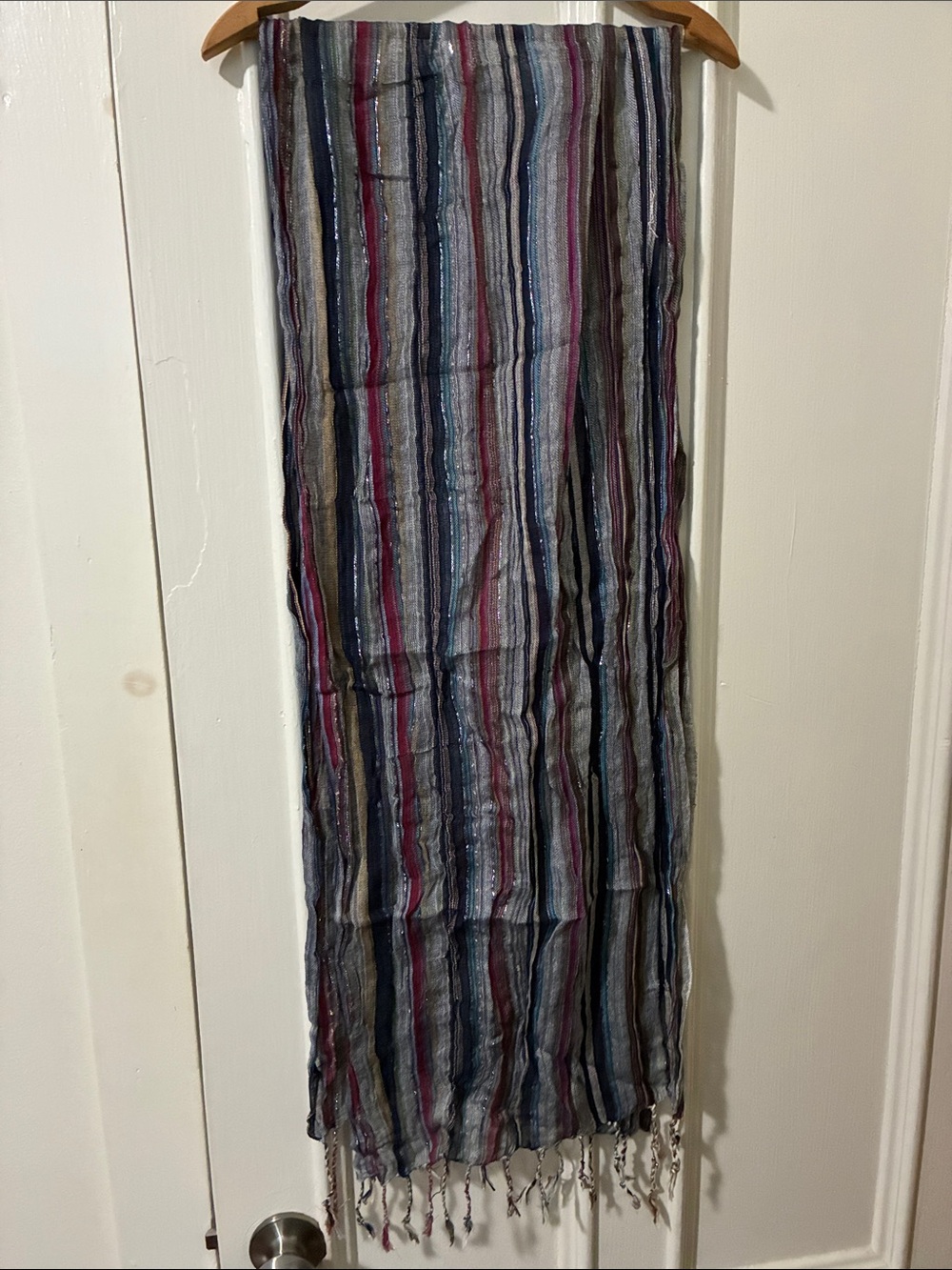 Multicolor Striped w/Silver Thread Headwrap Scarf Fringe